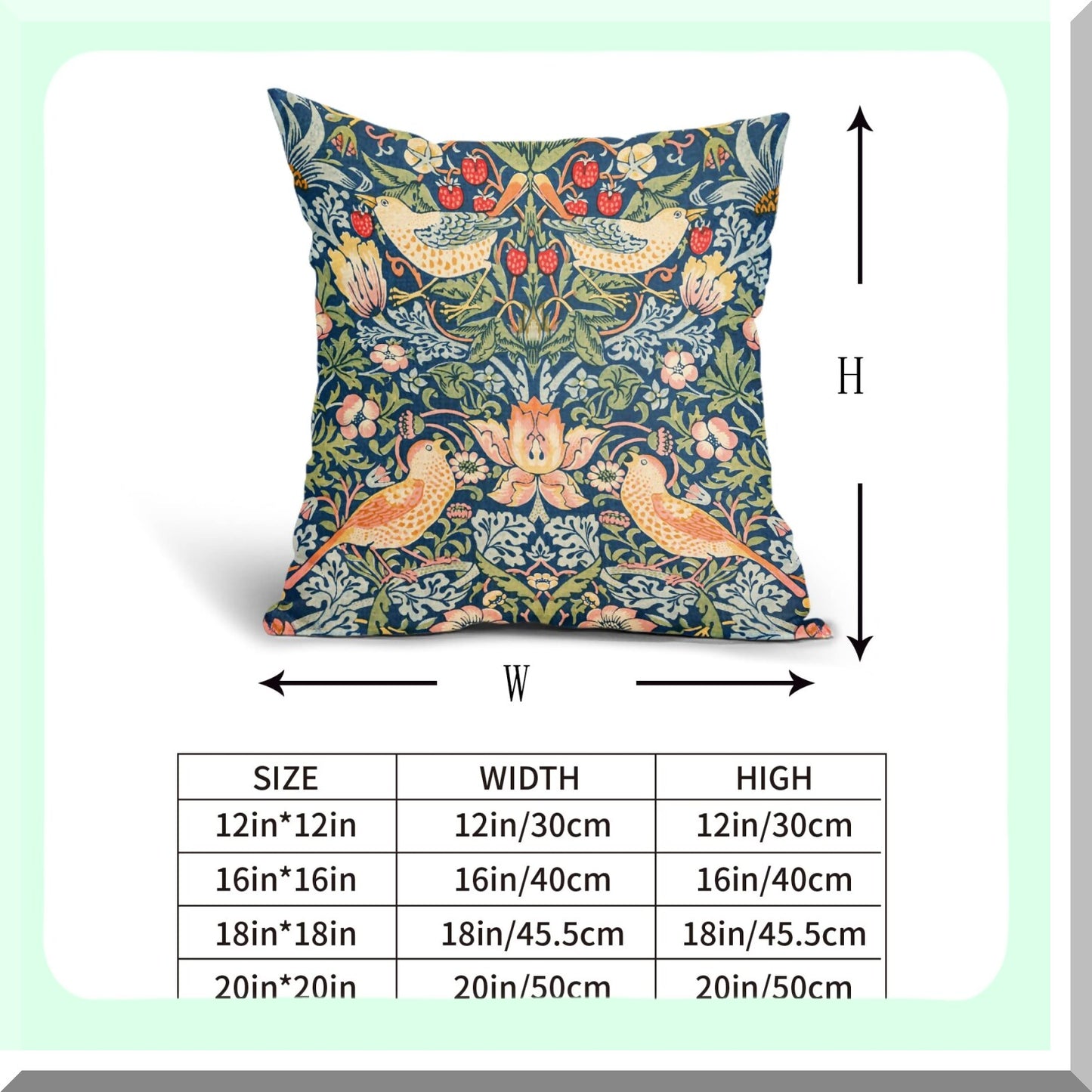 Floral Bird Sage Green Teal Pillow Covers - Set of 2 Colorful Chinoiserie Blue Pimpernel Pillowcases - Vintage Flower Throw Pillow Decor for Couch