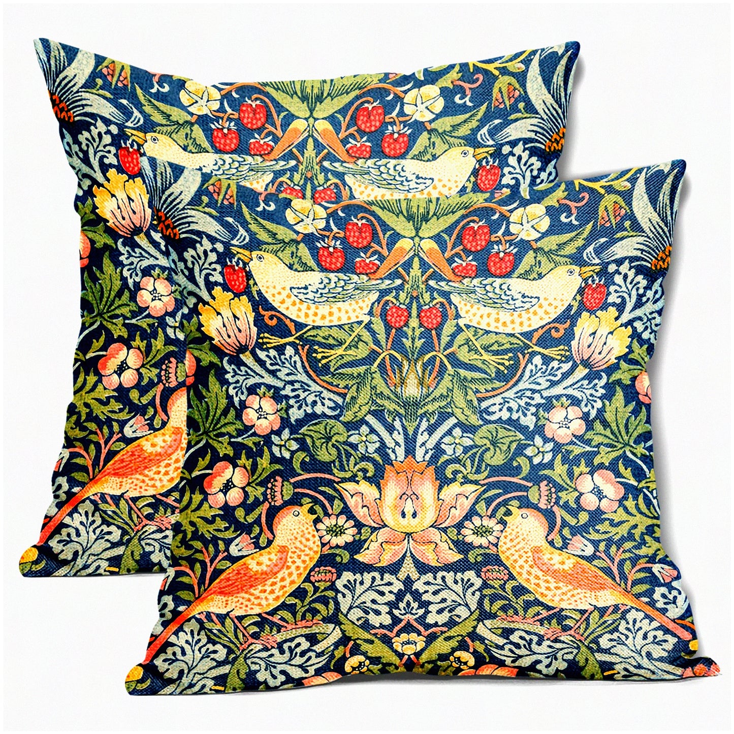 Floral Bird Sage Green Teal Pillow Covers - Set of 2 Colorful Chinoiserie Blue Pimpernel Pillowcases - Vintage Flower Throw Pillow Decor for Couch