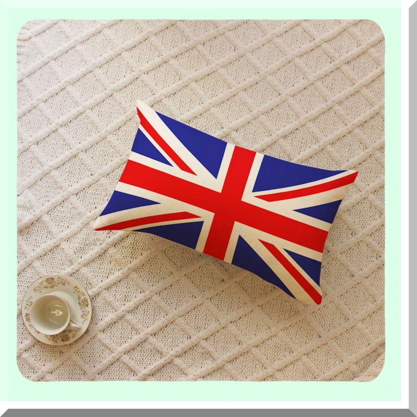 Union Jack Lumbar Pillow Cover - British Flag Decorative Cushion Case 12x20 Inch Cotton Linen Home Accent