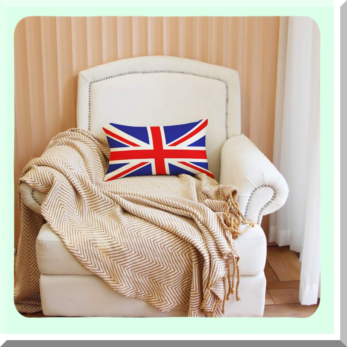 Union Jack Lumbar Pillow Cover - British Flag Decorative Cushion Case 12x20 Inch Cotton Linen Home Accent