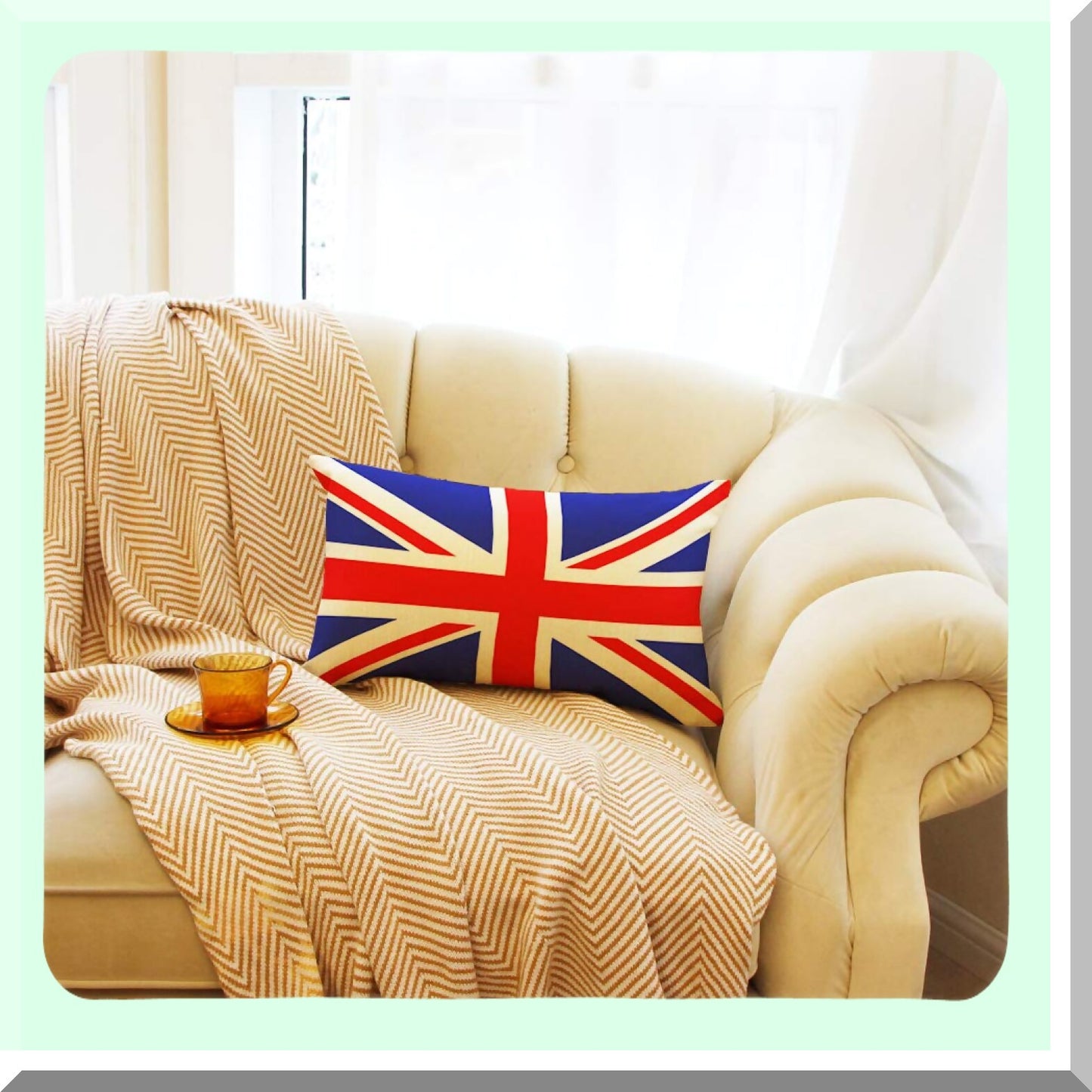 Union Jack Lumbar Pillow Cover - British Flag Decorative Cushion Case 12x20 Inch Cotton Linen Home Accent