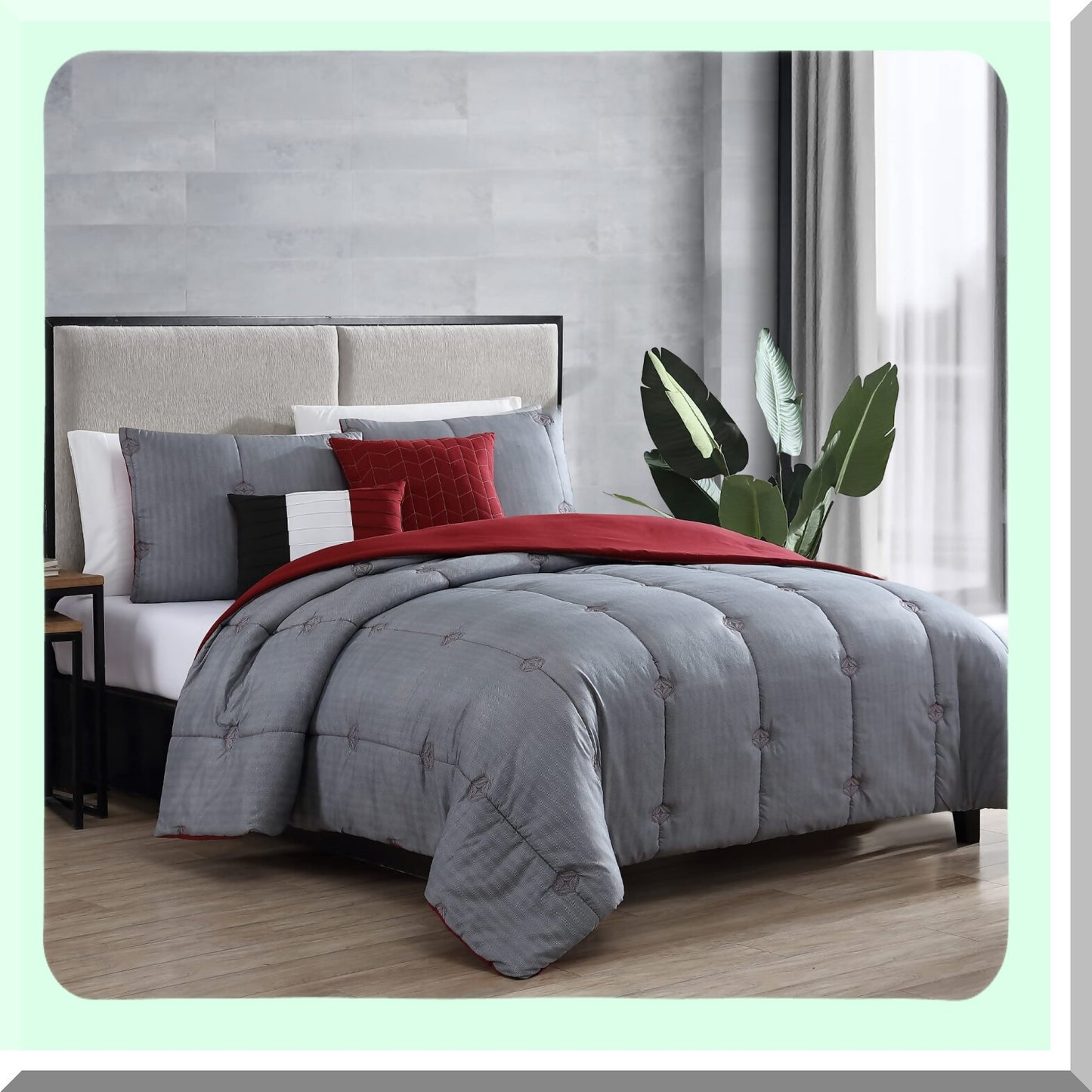 Luxury Embroidered Comforter Set - All Season Down Alternative Bedding with Matching Shams & Decorative Pillows - English Laundry Tyler Collection