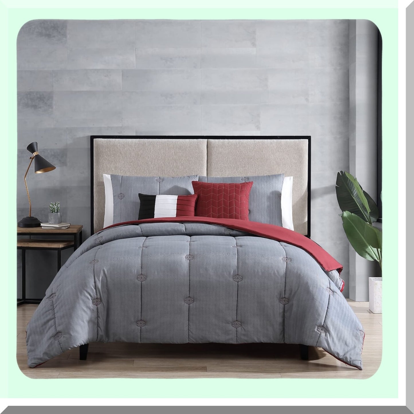 Luxury Embroidered Comforter Set - All Season Down Alternative Bedding with Matching Shams & Decorative Pillows - English Laundry Tyler Collection