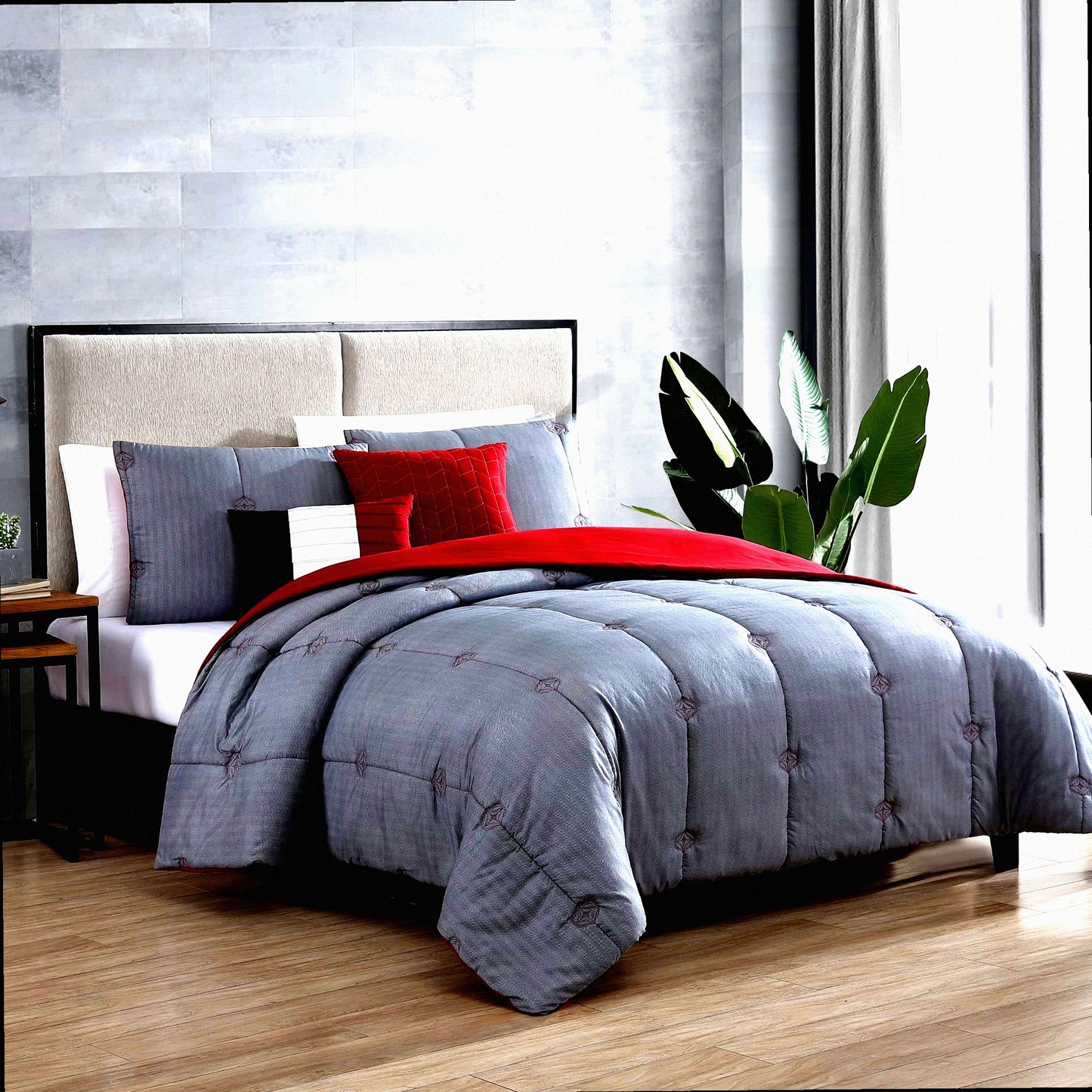 Luxury Embroidered Comforter Set - All Season Down Alternative Bedding with Matching Shams & Decorative Pillows - English Laundry Tyler Collection