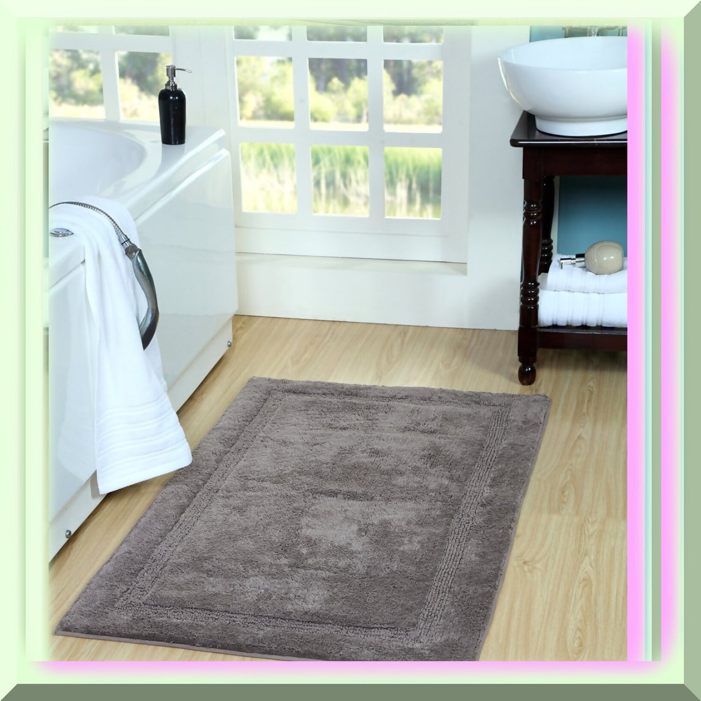 2 Piece Cotton Bath Rug Set Gray 24x17 and 34x21 Inches