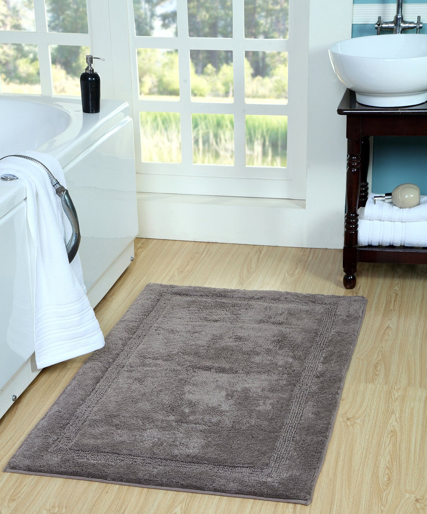 2 Piece Cotton Bath Rug Set Gray 24x17 and 34x21 Inches
