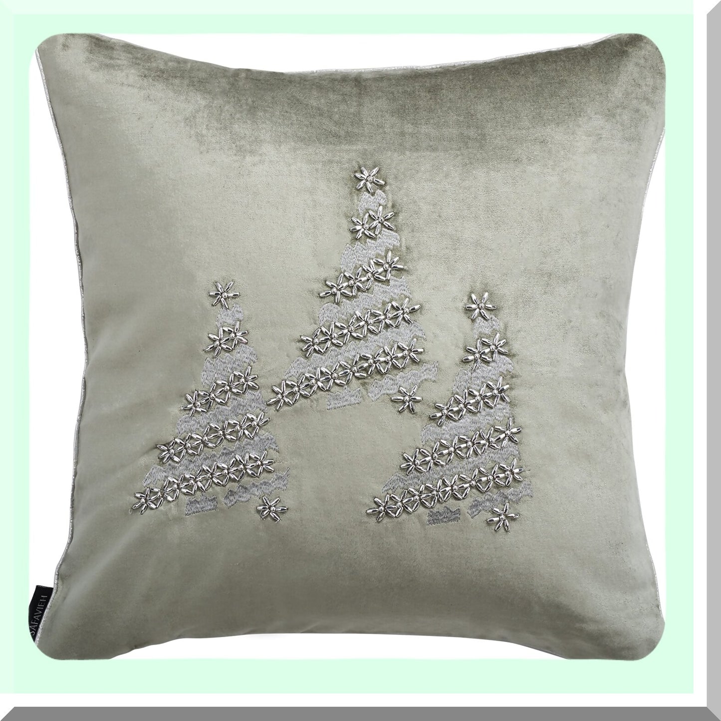 Winter Frost Silver Beaded 18" Square Decor Pillow