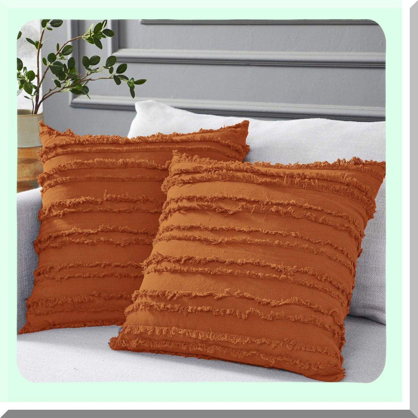 Rustic Linen Cushion Covers 18x18 Set of 2 - Decorative Throw Pillow Cases for Couch Sofa Bed - Burnt Orange Color - No Inserts Needed