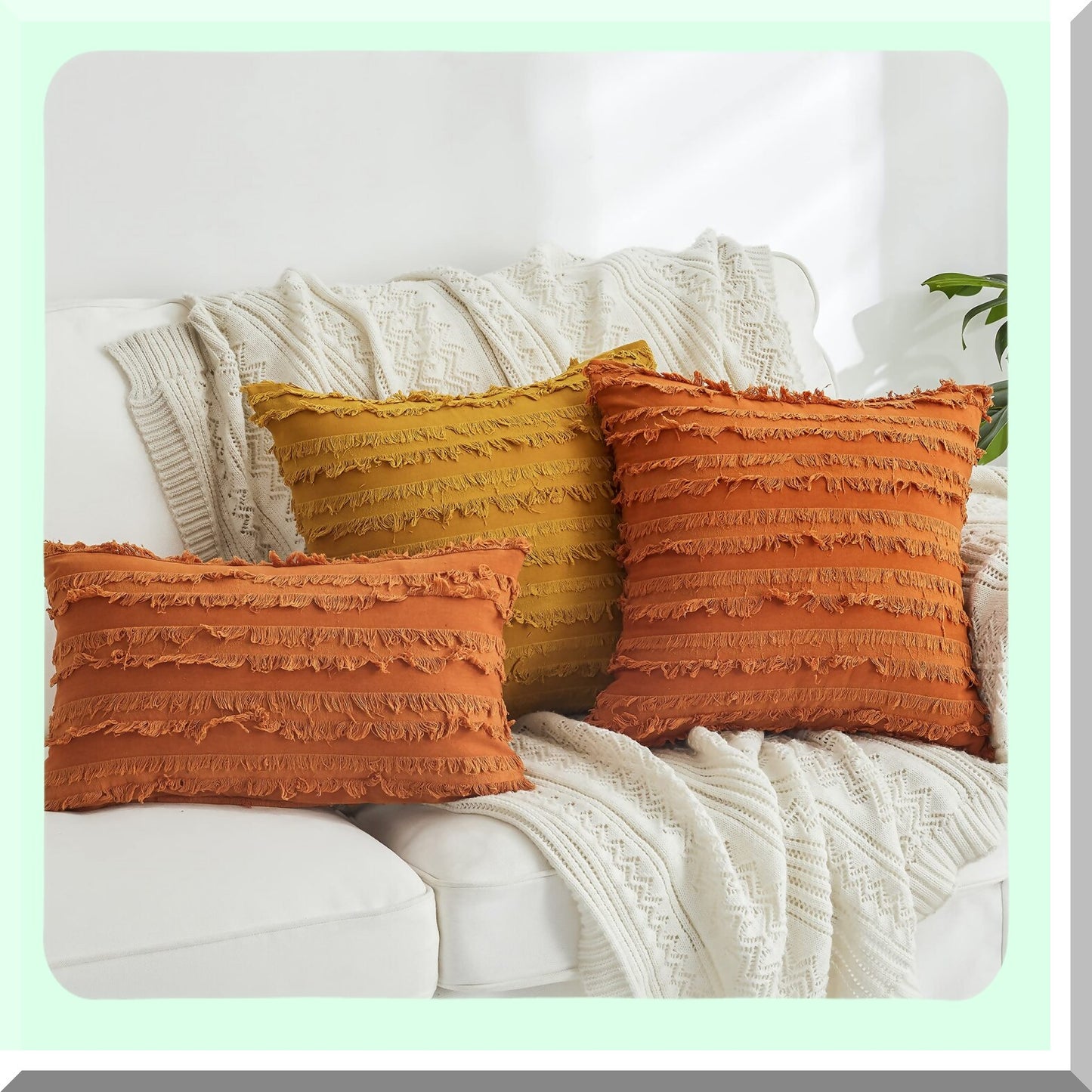 Rustic Linen Cushion Covers 18x18 Set of 2 - Decorative Throw Pillow Cases for Couch Sofa Bed - Burnt Orange Color - No Inserts Needed