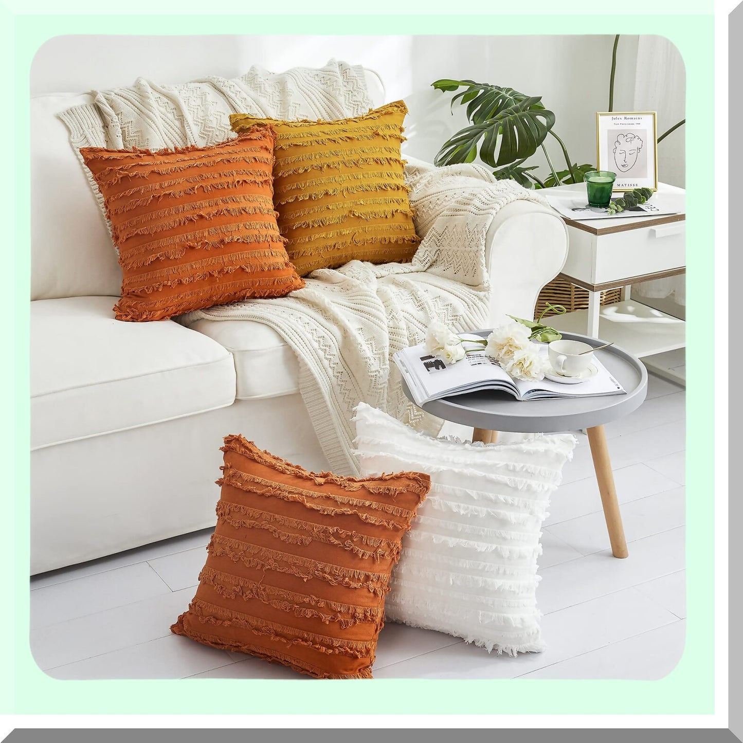 Rustic Linen Cushion Covers 18x18 Set of 2 - Decorative Throw Pillow Cases for Couch Sofa Bed - Burnt Orange Color - No Inserts Needed