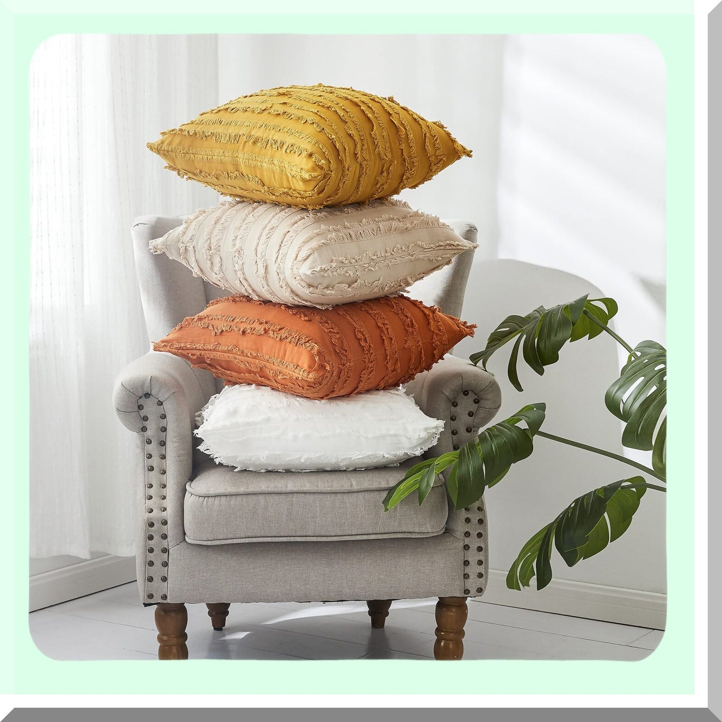 Rustic Linen Cushion Covers 18x18 Set of 2 - Decorative Throw Pillow Cases for Couch Sofa Bed - Burnt Orange Color - No Inserts Needed