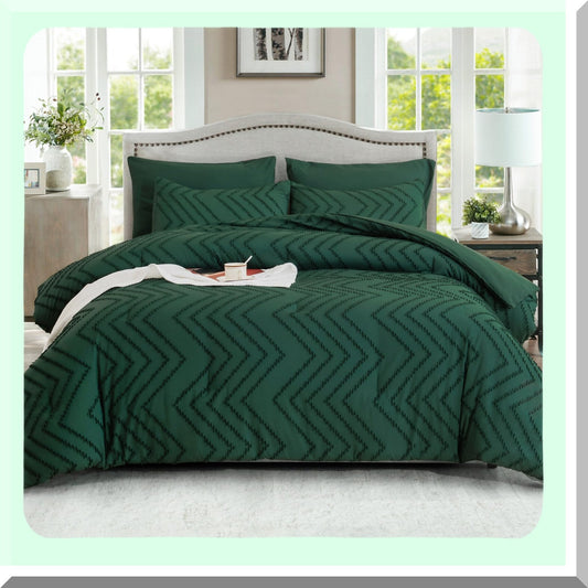 Boho Emerald Comforter Set - 7 Piece Bed in a Bag, Dark Green Tufted Bedding, All Season Full Bed Sets with Comforter, Shams, Pillowcases, Sheets