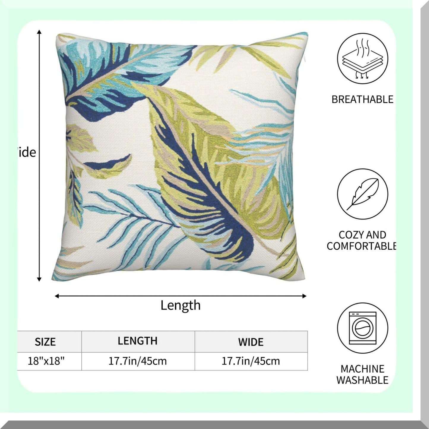 Tropical Leaf Paradise Pillow Covers - Set of 2 18x18 Inch Palm Leaves Cases for Farmhouse Botanical Plant Summer Throw Pillows. Linen Cushion Cover for Home Sofa & Bedroom Outdoor Décor.
