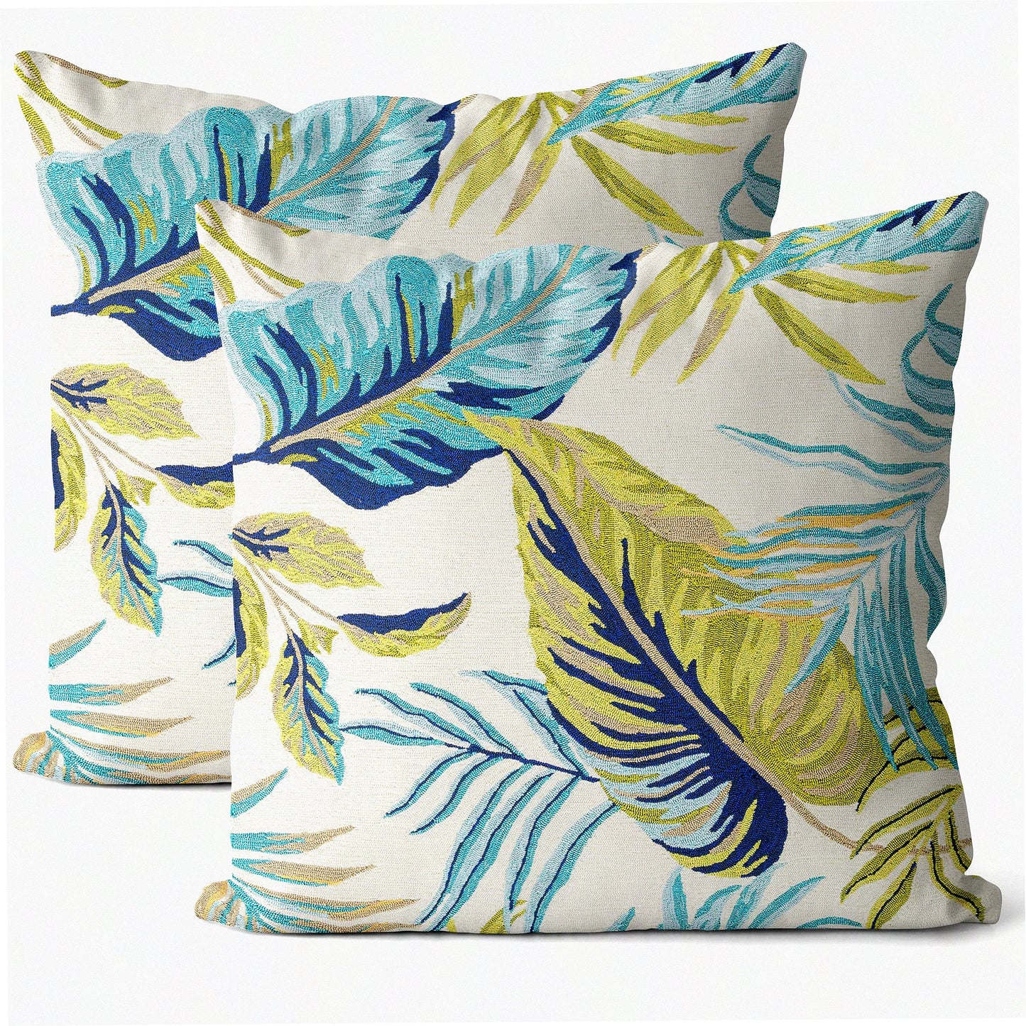 Tropical Leaf Paradise Pillow Covers - Set of 2 18x18 Inch Palm Leaves Cases for Farmhouse Botanical Plant Summer Throw Pillows. Linen Cushion Cover for Home Sofa & Bedroom Outdoor Décor.
