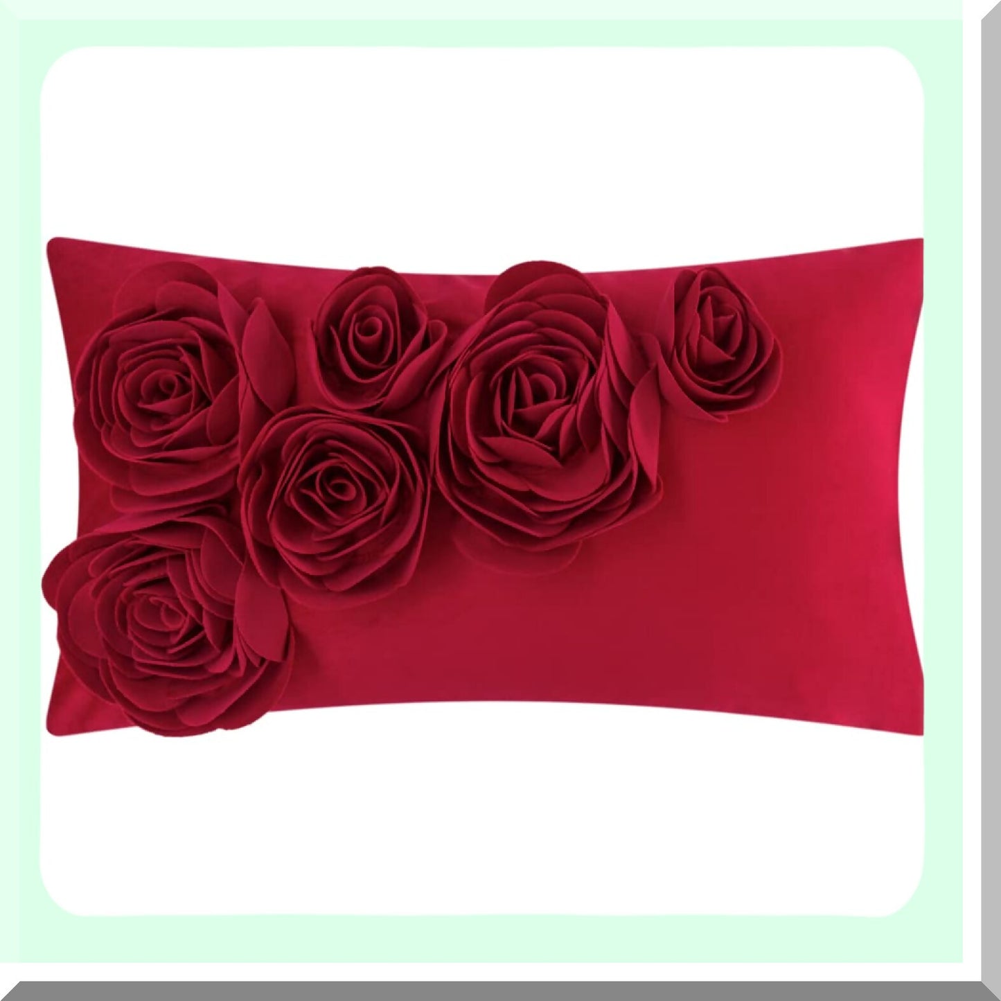 Velvet Rose Blossom Decorative Pillowcase - 3D Floral Accent Cushion Cover for Living Room Couch Bed - Aesthetic Rectangle Throw Pillow 12x20 Inch Red