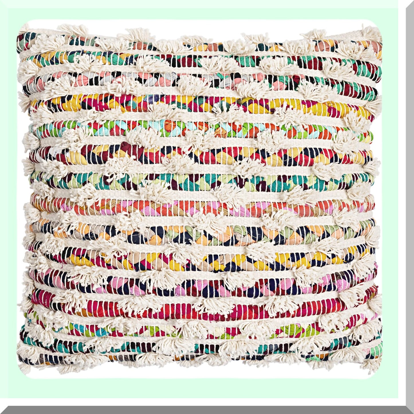 Multicolor Handwoven Cotton Luxe Pillow Cover - 18x18 Inch Fashionable Throw - Luxurious 1 Piece Decorative Cushion Case