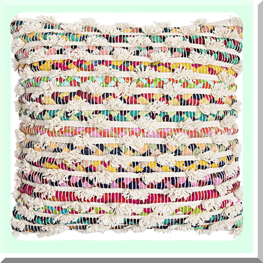 Multicolor Handwoven Cotton Luxe Pillow Cover - 18x18 Inch Fashionable Throw - Luxurious 1 Piece Decorative Cushion Case