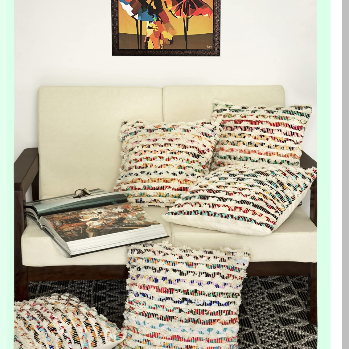 Multicolor Handwoven Cotton Luxe Pillow Cover - 18x18 Inch Fashionable Throw - Luxurious 1 Piece Decorative Cushion Case