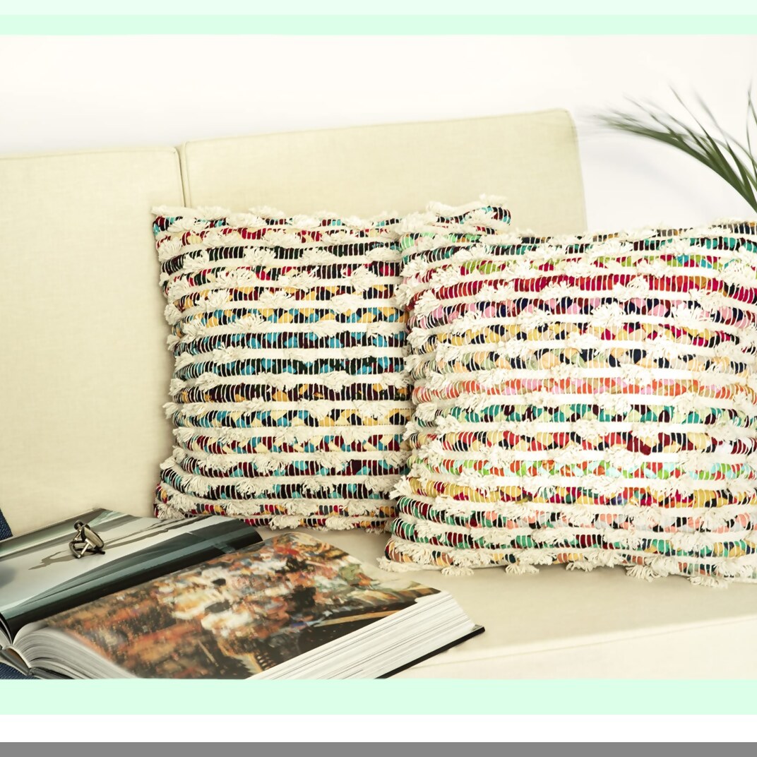 Multicolor Handwoven Cotton Luxe Pillow Cover - 18x18 Inch Fashionable Throw - Luxurious 1 Piece Decorative Cushion Case