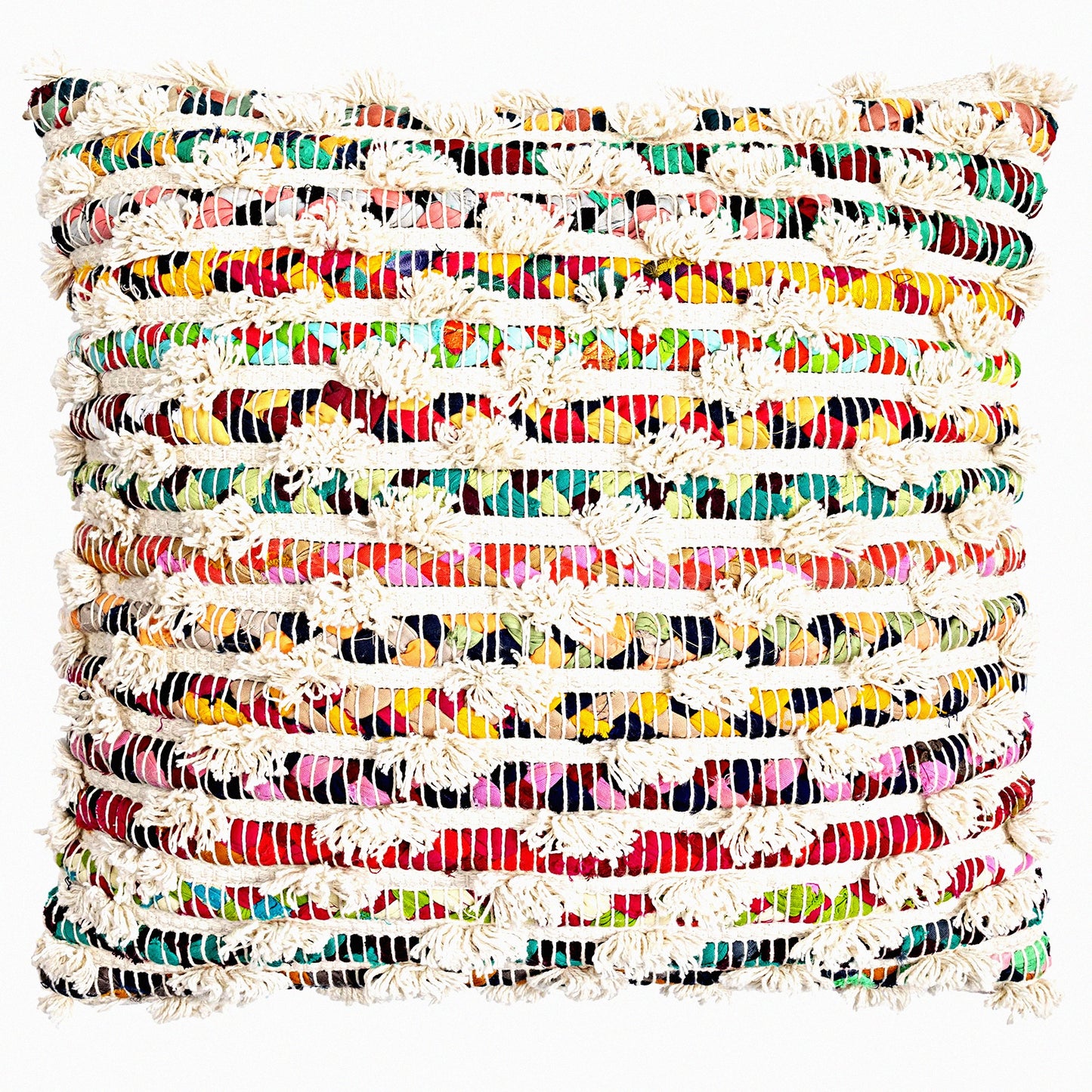 Multicolor Handwoven Cotton Luxe Pillow Cover - 18x18 Inch Fashionable Throw - Luxurious 1 Piece Decorative Cushion Case