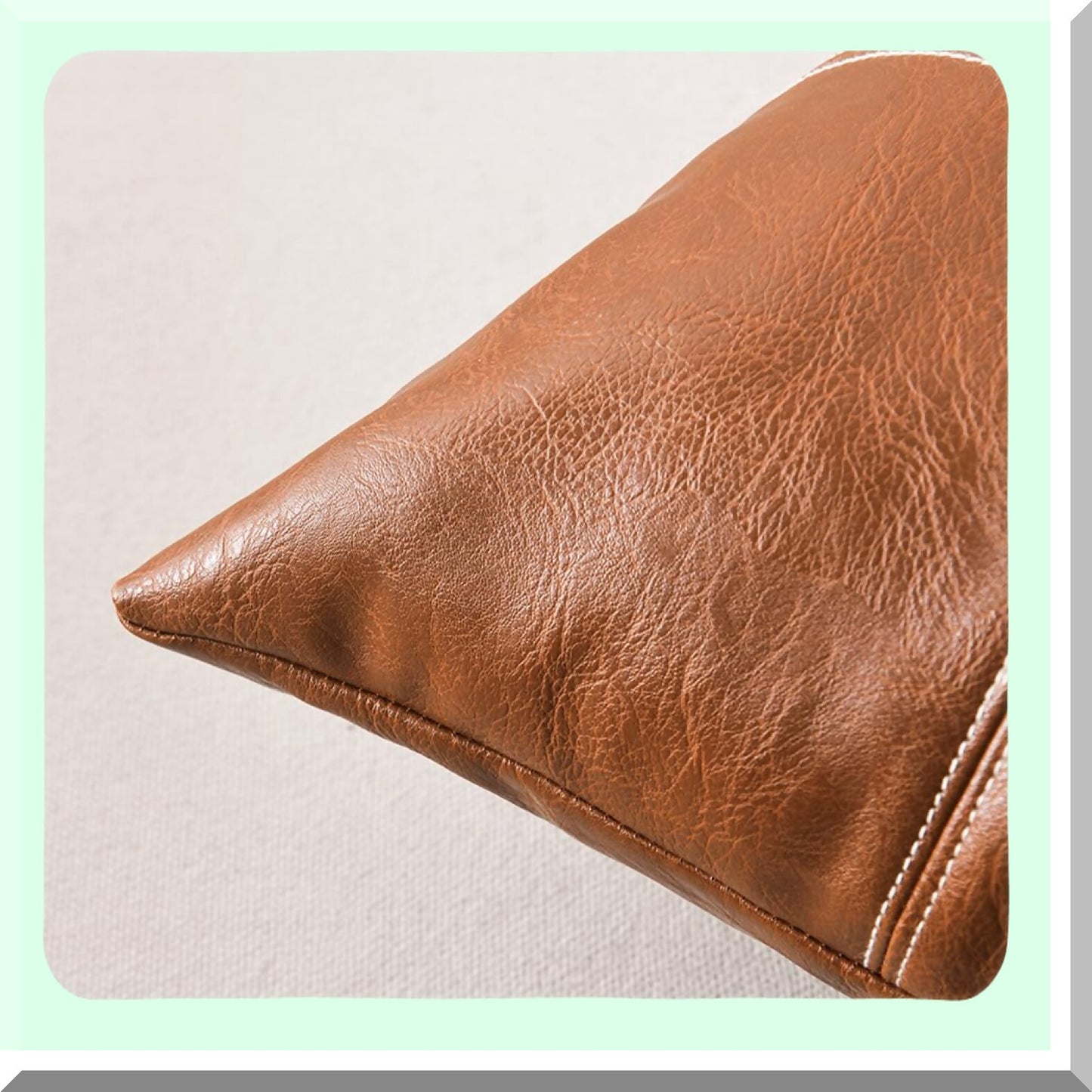 Boho Plaid Leather Lumbar Pillow Covers - Rustic Modern Decor for Living Room Couch Bed - Hand Stitched Rectangle Cushion Case - Set of 2