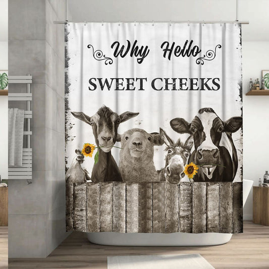 Black and White Farmhouse Animal Shower Curtain 72x72 Inches