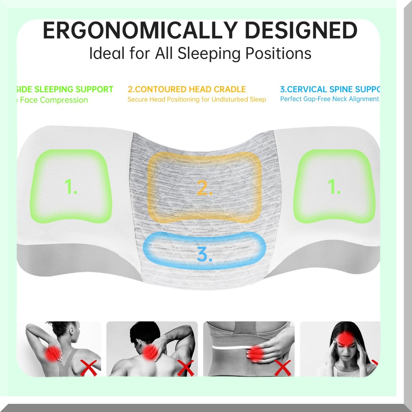 EcoFoam Graphene Neck Support Pillow - Adjustable Height Memory Foam for Restful Sleep, Ergonomic Design Relieves Head Pressure, High Density Gray