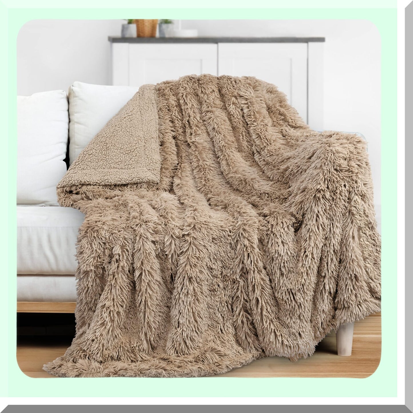 CozyShag Sherpa Fleece Throw - Soft, Fluffy, Warm, and Plush Blanket for Bed, Sofa, or Couch - Taupe Tan Camel, 50x60 Inches