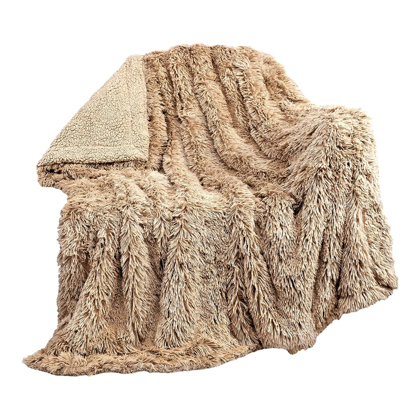 CozyShag Sherpa Fleece Throw - Soft, Fluffy, Warm, and Plush Blanket for Bed, Sofa, or Couch - Taupe Tan Camel, 50x60 Inches
