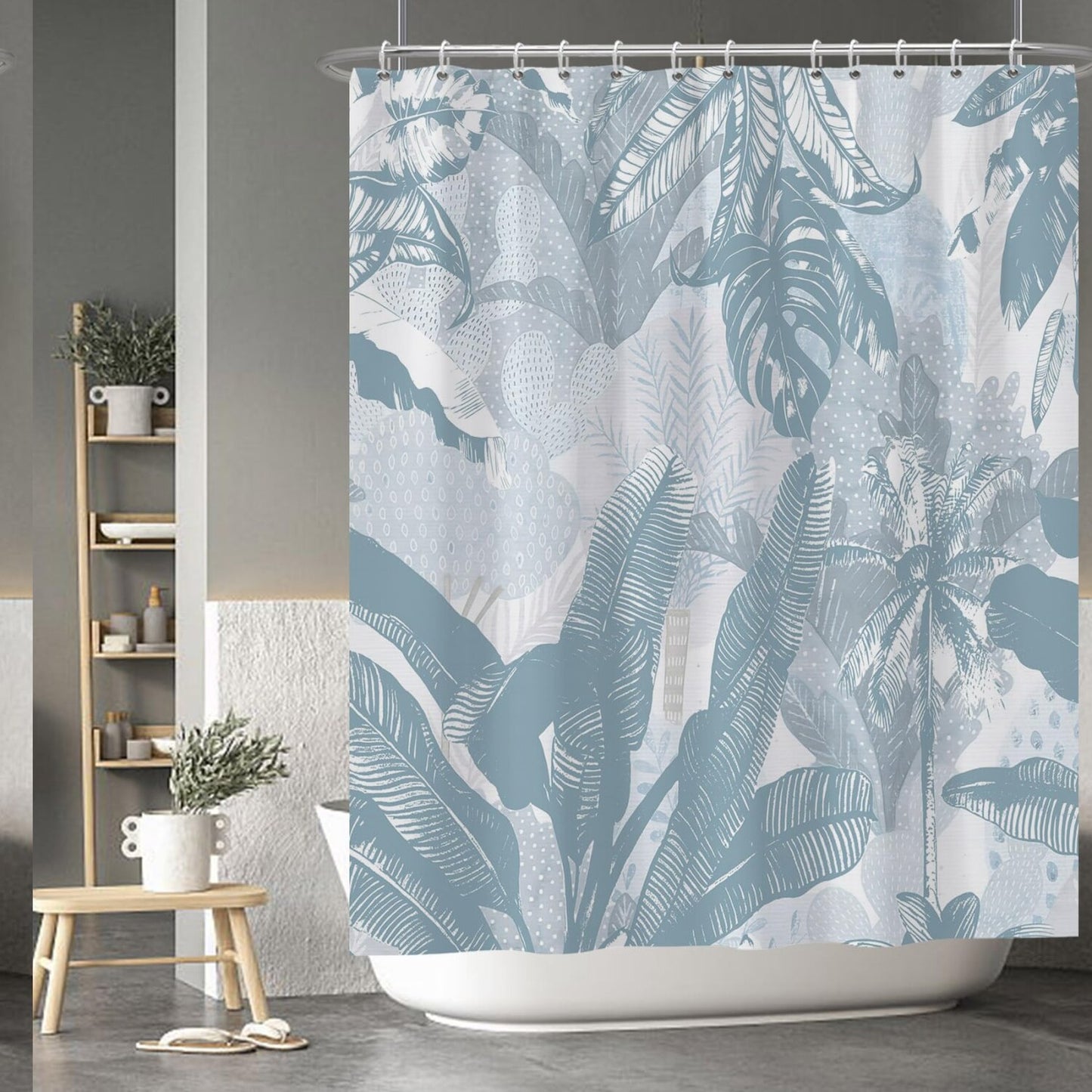 Palm Leaf Banana Leaves Shower Curtain Baby Blue 72x72 Inches