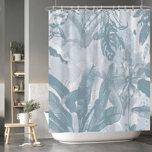 Palm Leaf Banana Leaves Shower Curtain Baby Blue 72x72 Inches