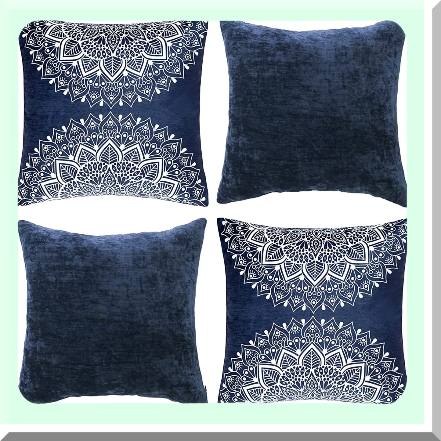 Navy Cashmere Throw Pillow Covers - Set of 4, 18x18 Inch Cushion Covers with Embroidery Pattern 7 for Living Room, Bedroom, Couch, Sofa, Chair, Bed