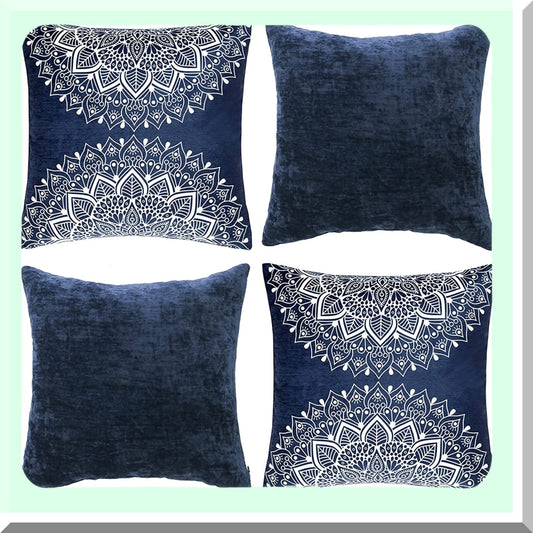Navy Cashmere Throw Pillow Covers - Set of 4, 18x18 Inch Cushion Covers with Embroidery Pattern 7 for Living Room, Bedroom, Couch, Sofa, Chair, Bed
