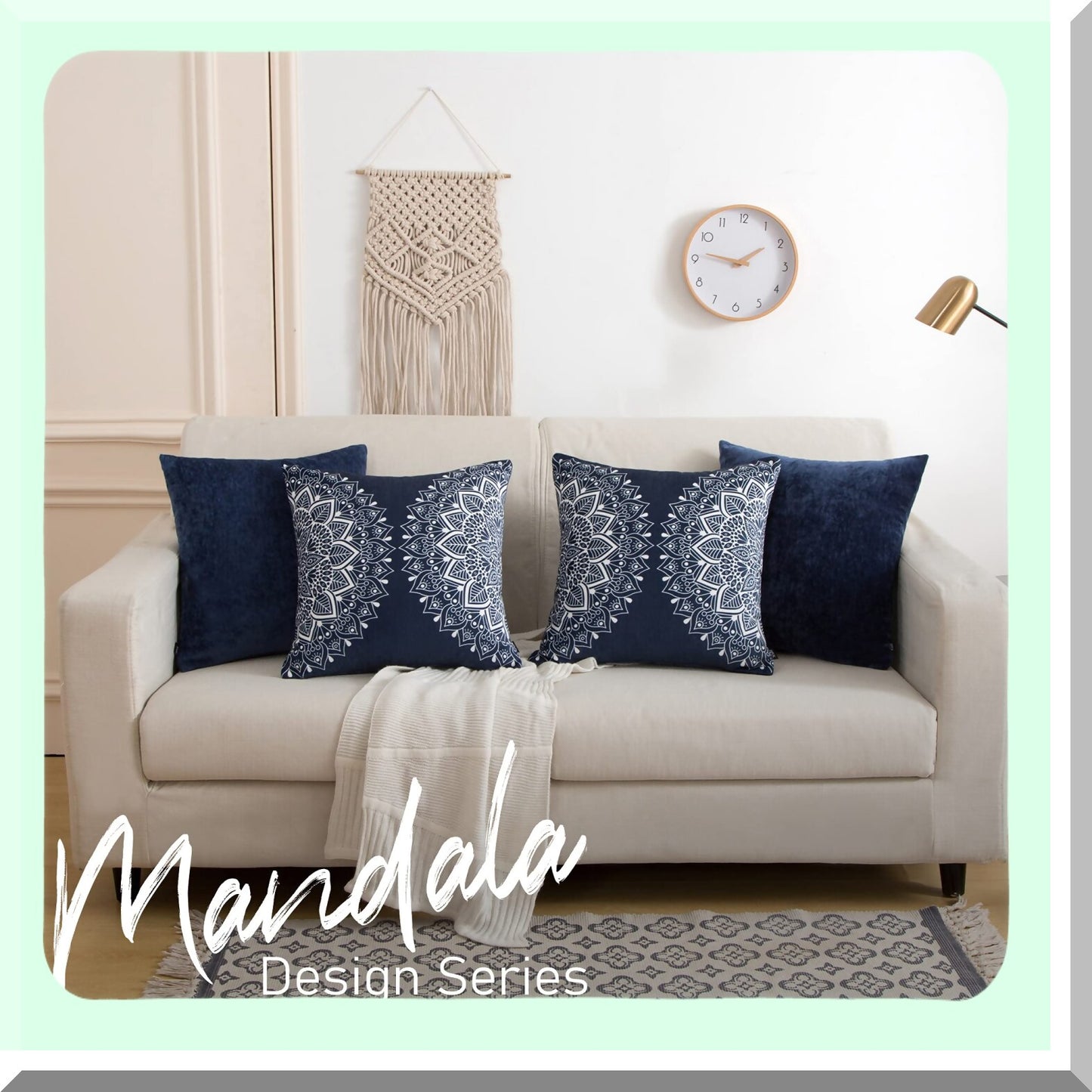 Navy Cashmere Throw Pillow Covers - Set of 4, 18x18 Inch Cushion Covers with Embroidery Pattern 7 for Living Room, Bedroom, Couch, Sofa, Chair, Bed