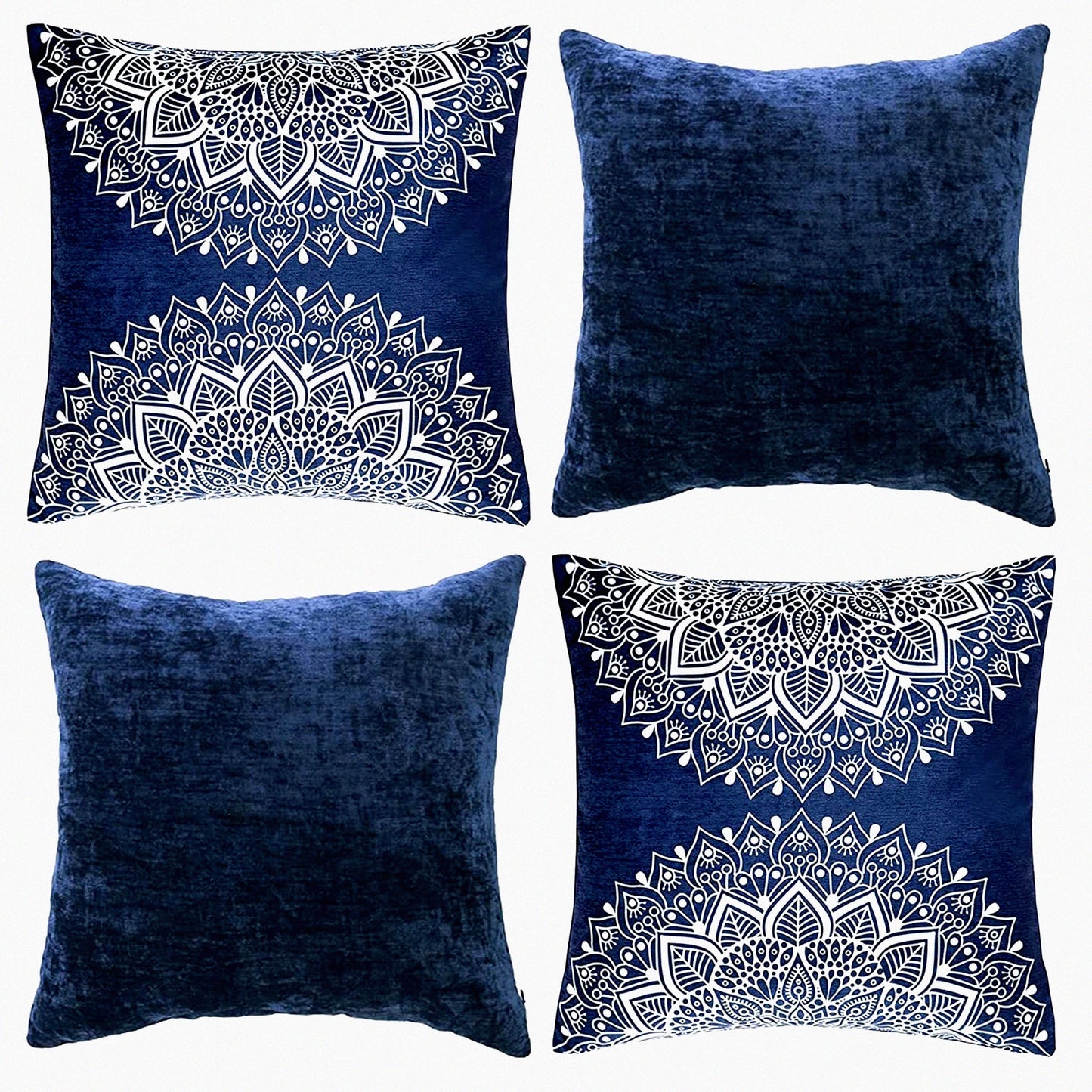 Navy Cashmere Throw Pillow Covers - Set of 4, 18x18 Inch Cushion Covers with Embroidery Pattern 7 for Living Room, Bedroom, Couch, Sofa, Chair, Bed