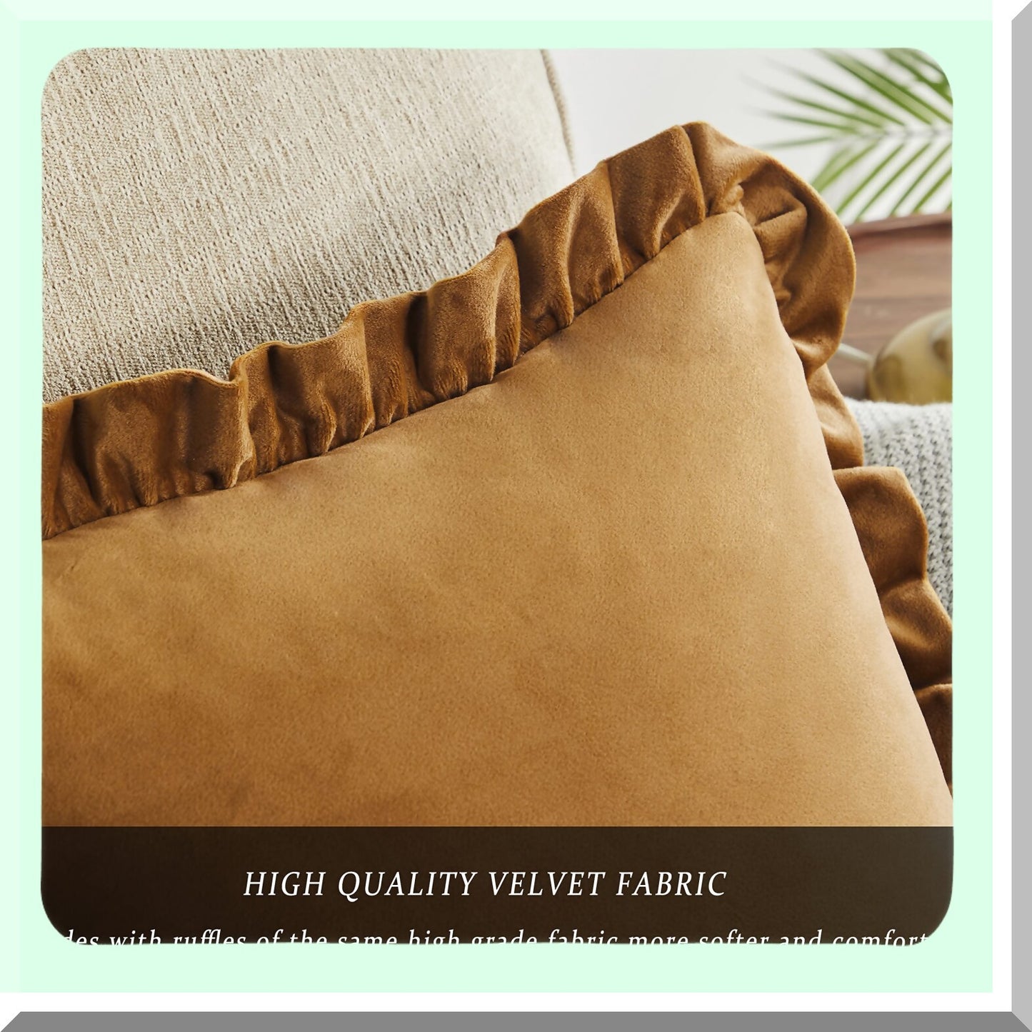 Luxury Ruffle Velvet Pillowcase Set - Dark Gold Decorative Cushion Covers for Couch - Pack of 2 20x20 Throw Pillow Covers