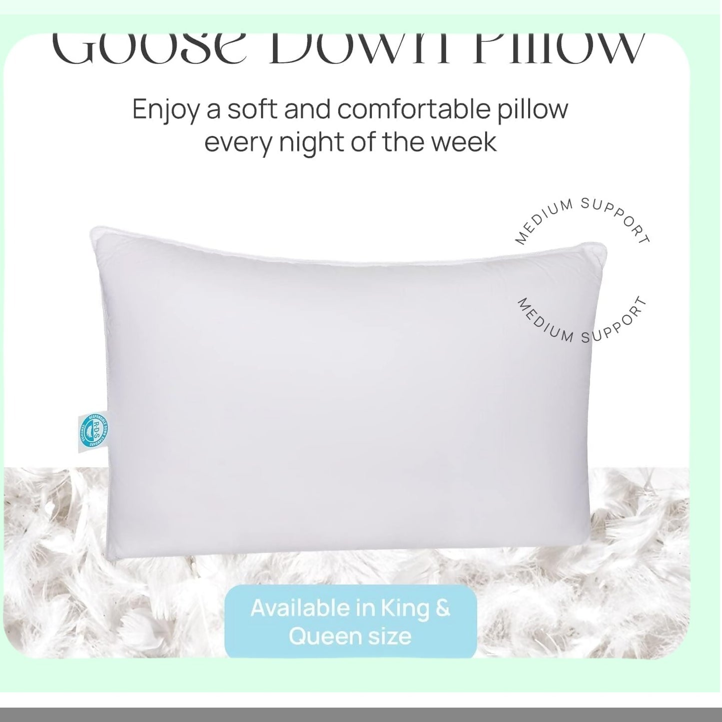 DreamFirm Goose Down Pillow - Medium Support Standard Size 20x26 Inch Hotel Pillow - Cozy Pack of 1 - Soft & Plush Bed Pillow for Sweet Dreams & Comfort