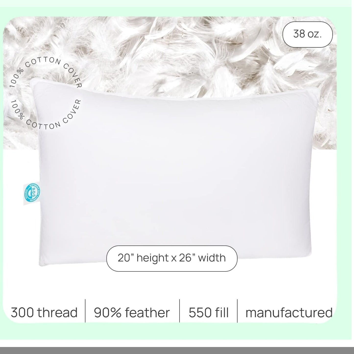 DreamFirm Goose Down Pillow - Medium Support Standard Size 20x26 Inch Hotel Pillow - Cozy Pack of 1 - Soft & Plush Bed Pillow for Sweet Dreams & Comfort