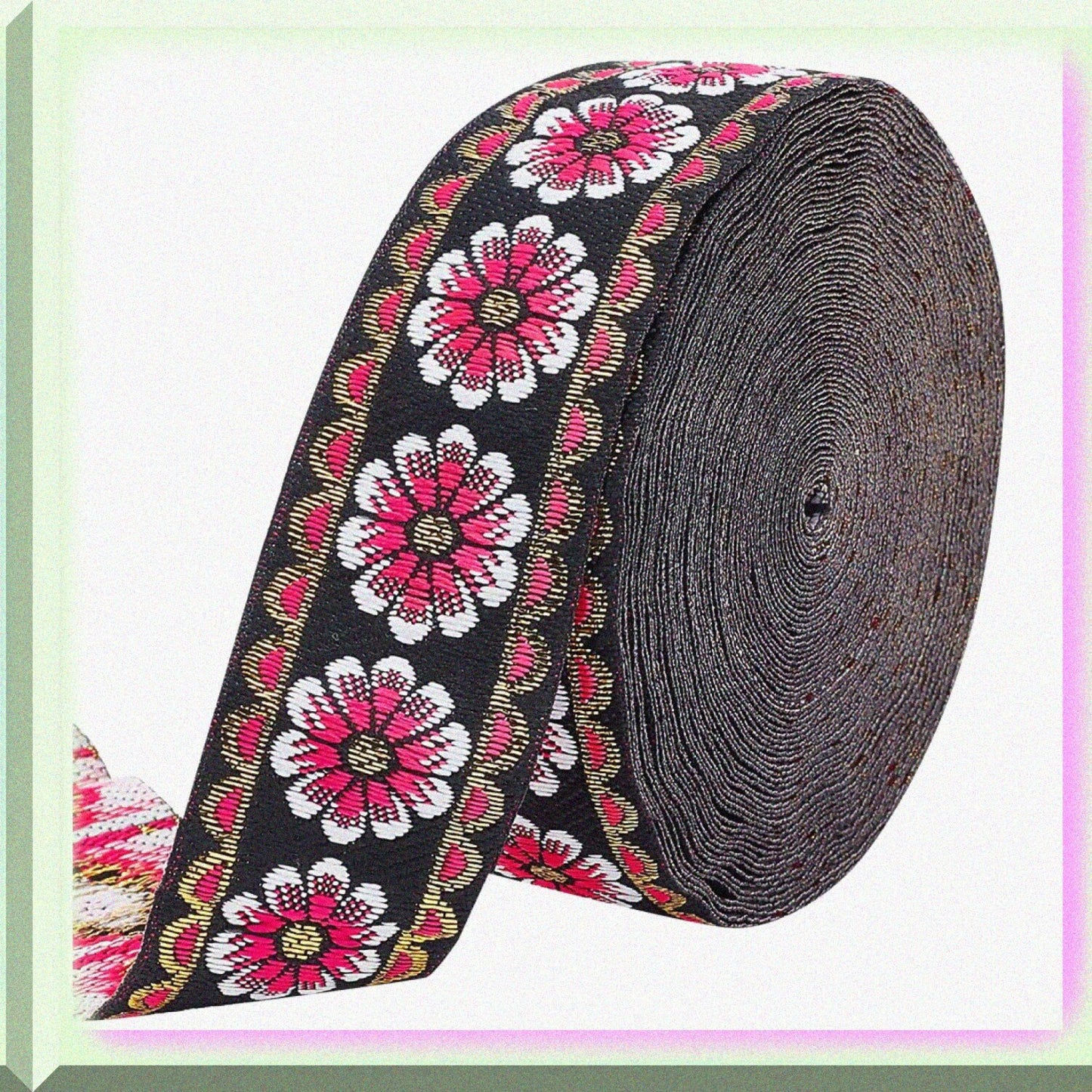 10 Yards Floral Embroidered Woven Fabric Ribbon 1.3 Inch Red