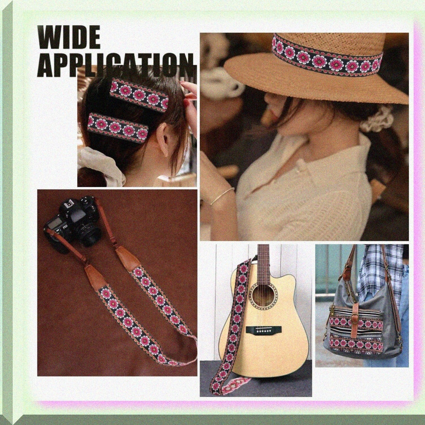 10 Yards Floral Embroidered Woven Fabric Ribbon 1.3 Inch Red