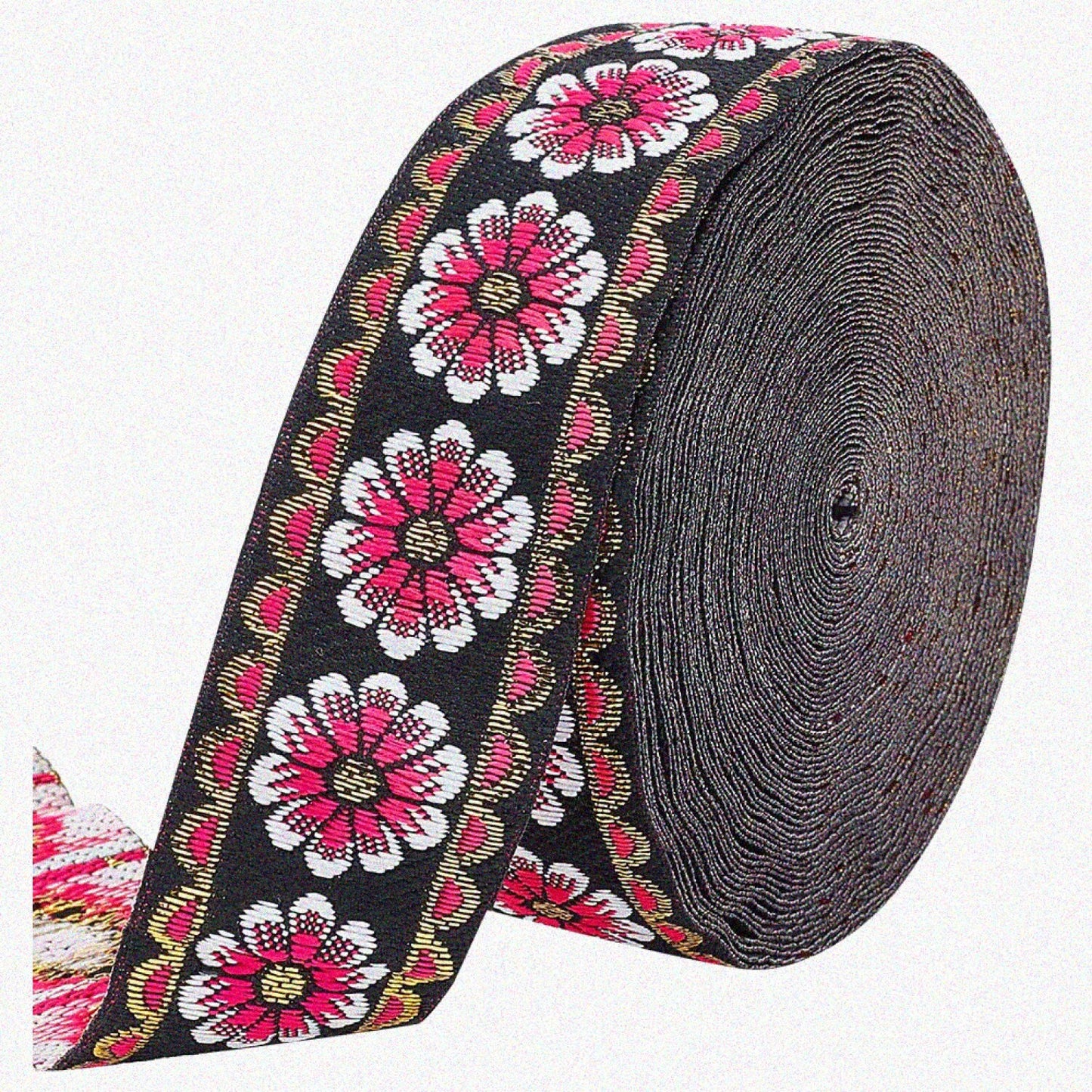 10 Yards Floral Embroidered Woven Fabric Ribbon 1.3 Inch Red