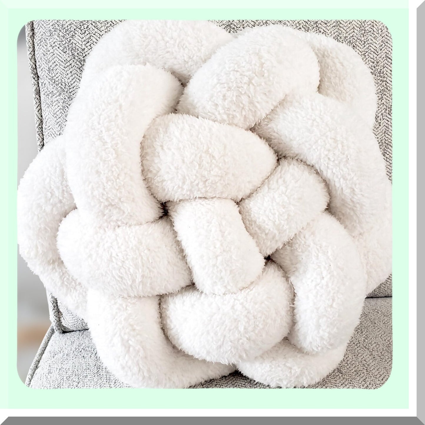 Sherpa Knot Cozy Pillow - Large 13" White Knotted Throw Pillow for Bed Decor, Cute & Funky Decorative Pillows made with Soft Sherpa Material