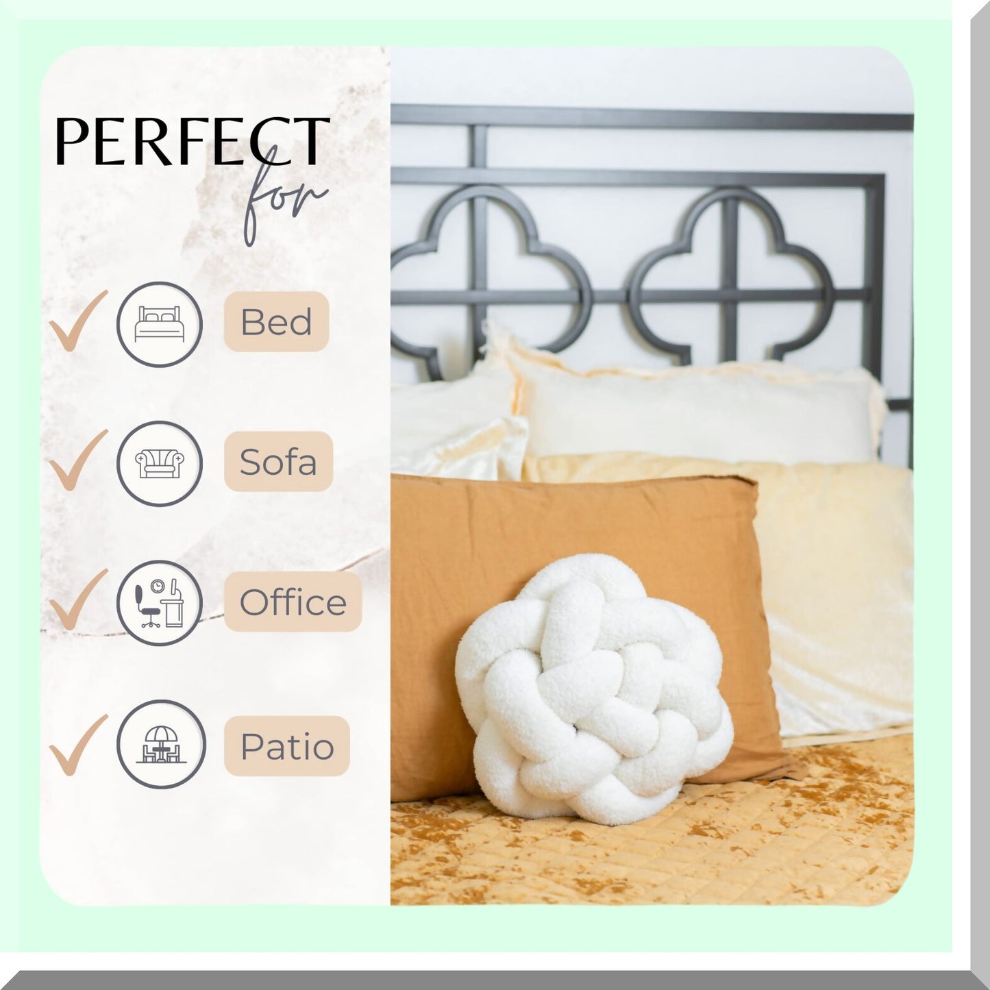 Sherpa Knot Cozy Pillow - Large 13" White Knotted Throw Pillow for Bed Decor, Cute & Funky Decorative Pillows made with Soft Sherpa Material