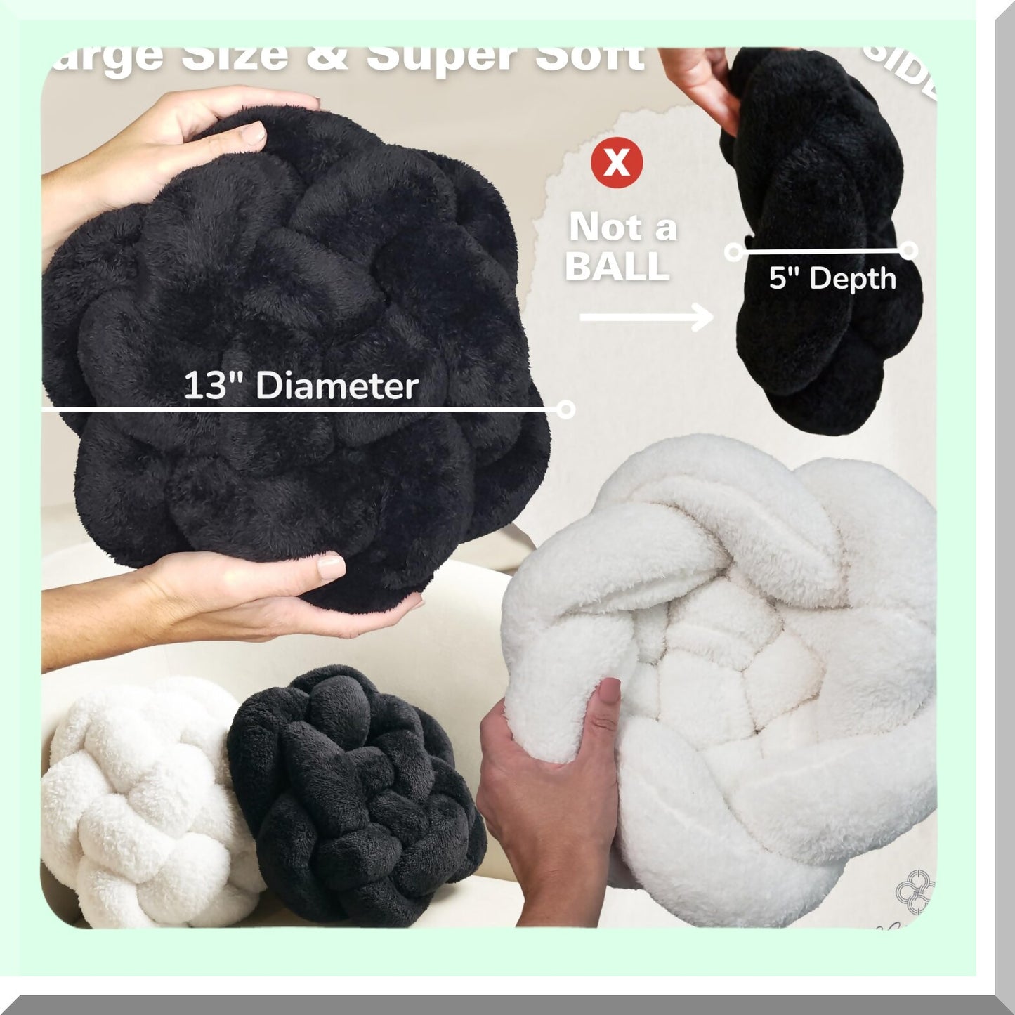 Sherpa Knot Cozy Pillow - Large 13" White Knotted Throw Pillow for Bed Decor, Cute & Funky Decorative Pillows made with Soft Sherpa Material