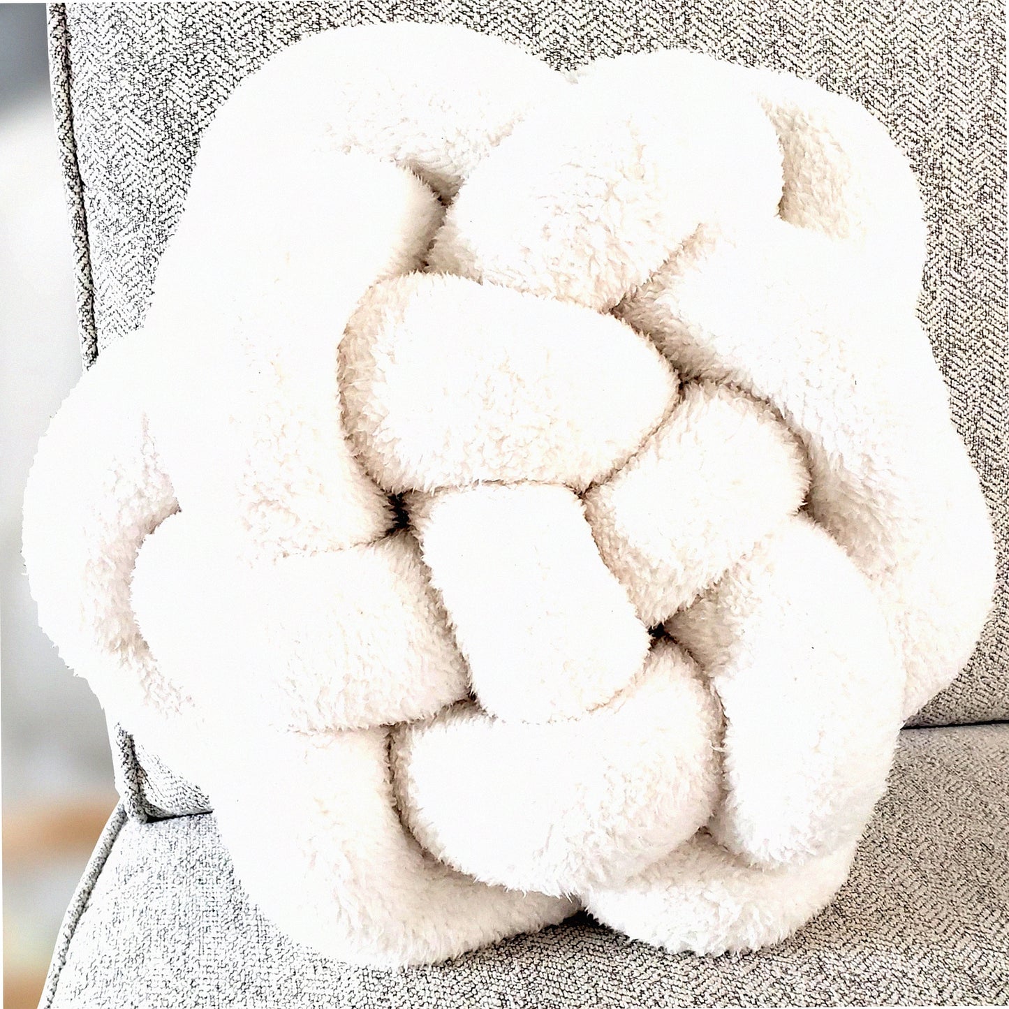Sherpa Knot Cozy Pillow - Large 13" White Knotted Throw Pillow for Bed Decor, Cute & Funky Decorative Pillows made with Soft Sherpa Material