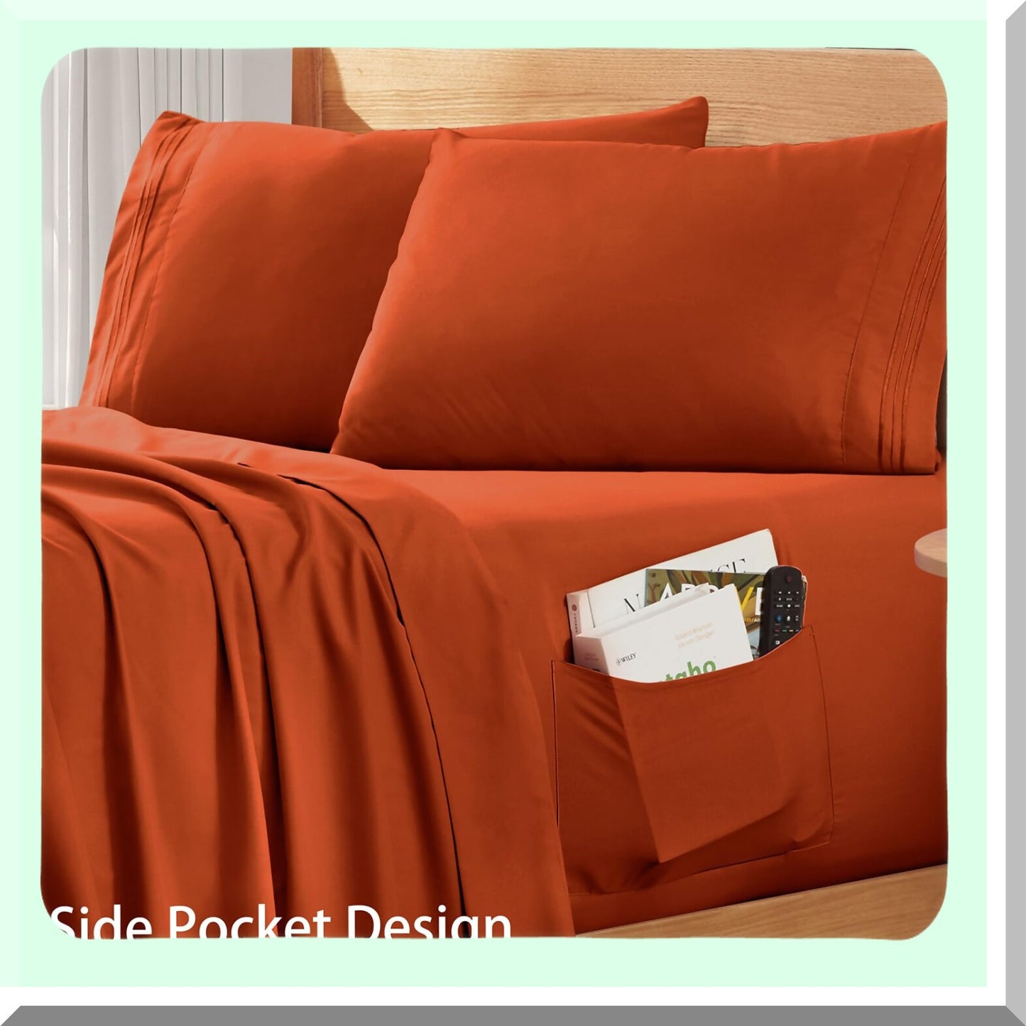 UltraFit 24" Deep Pocket Sheet Set - 4 Piece Burnt Orange Soft Sheets for Air Mattress - 1800 Thread Count Fitted Sheet with Side Pocket - Extra Deep Pocket Fits Mattress up to 24 Inches Thick