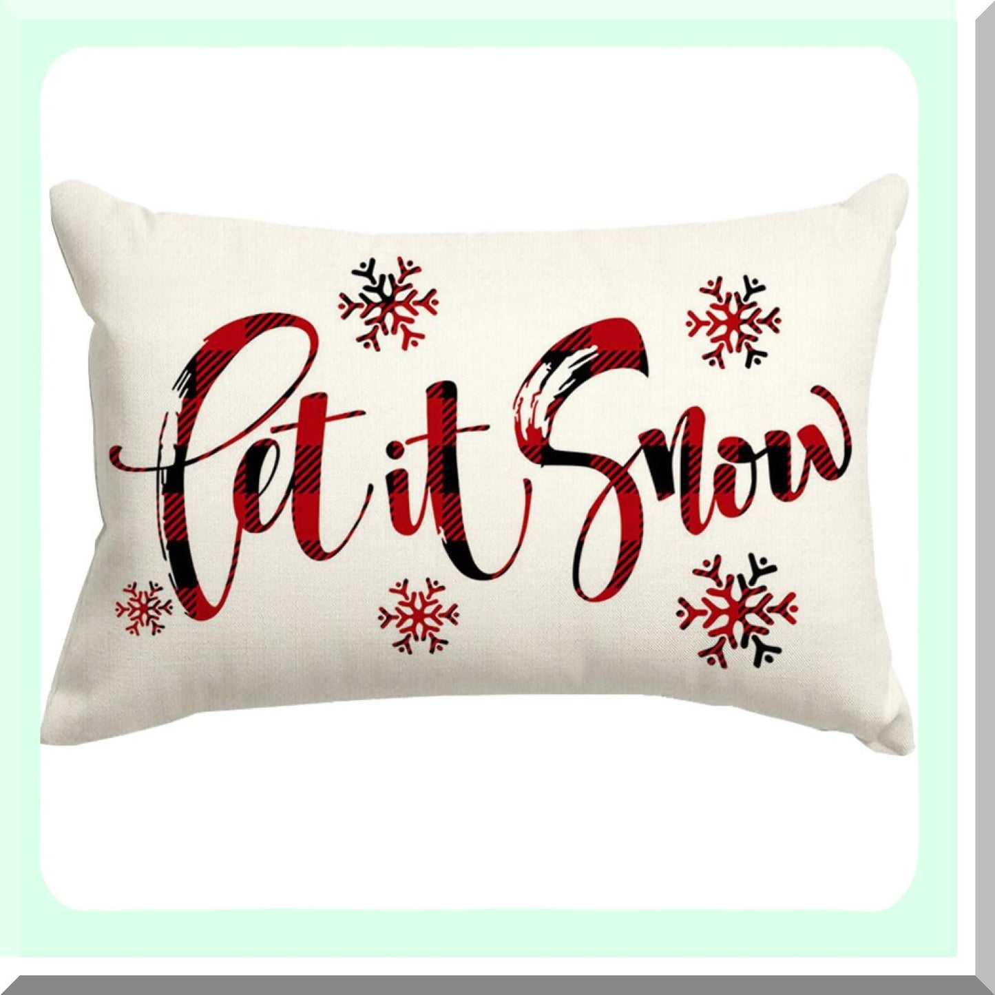 Snowflake Plaid Lumbar Pillow Covers - Holiday Xmas Decorative Cushion Cases for Couch - Winter Red and White Throw Pillows 12x20 Inch