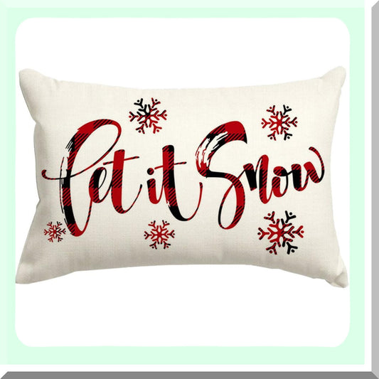 Snowflake Plaid Lumbar Pillow Covers - Holiday Xmas Decorative Cushion Cases for Couch - Winter Red and White Throw Pillows 12x20 Inch