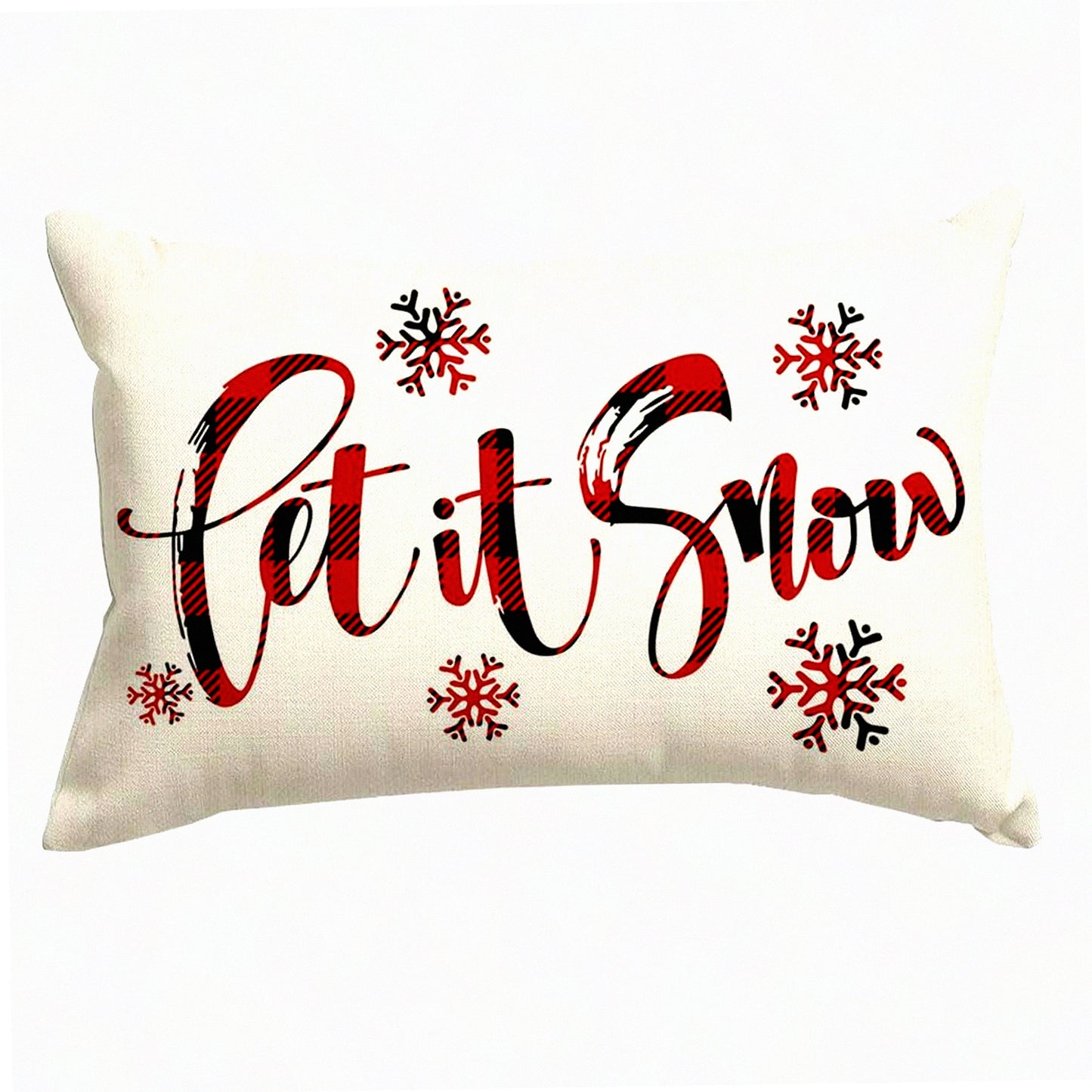 Snowflake Plaid Lumbar Pillow Covers - Holiday Xmas Decorative Cushion Cases for Couch - Winter Red and White Throw Pillows 12x20 Inch