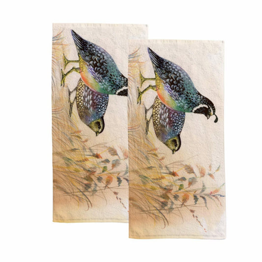 Set of 2 Watercolor Quail Hand Towels 30x15 Inch